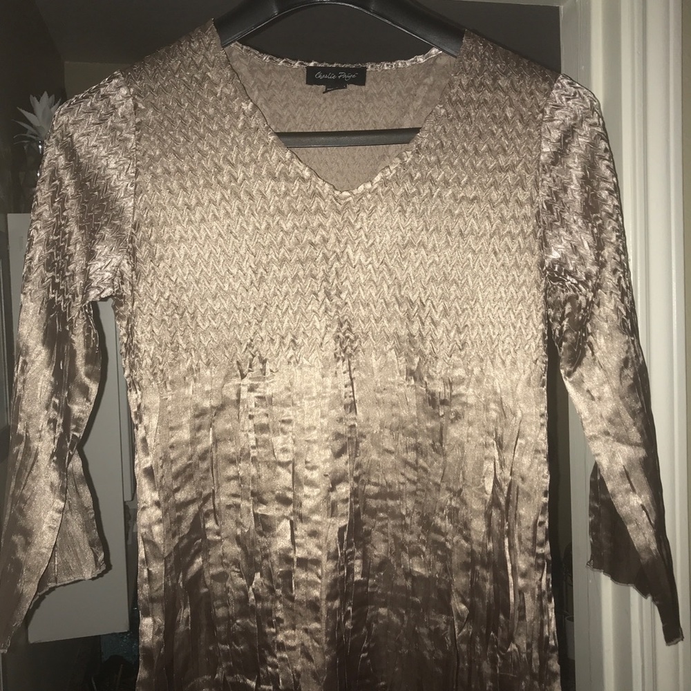 Charlie Paige Top. Mocha. 1/4inch sleeves  L/XL.